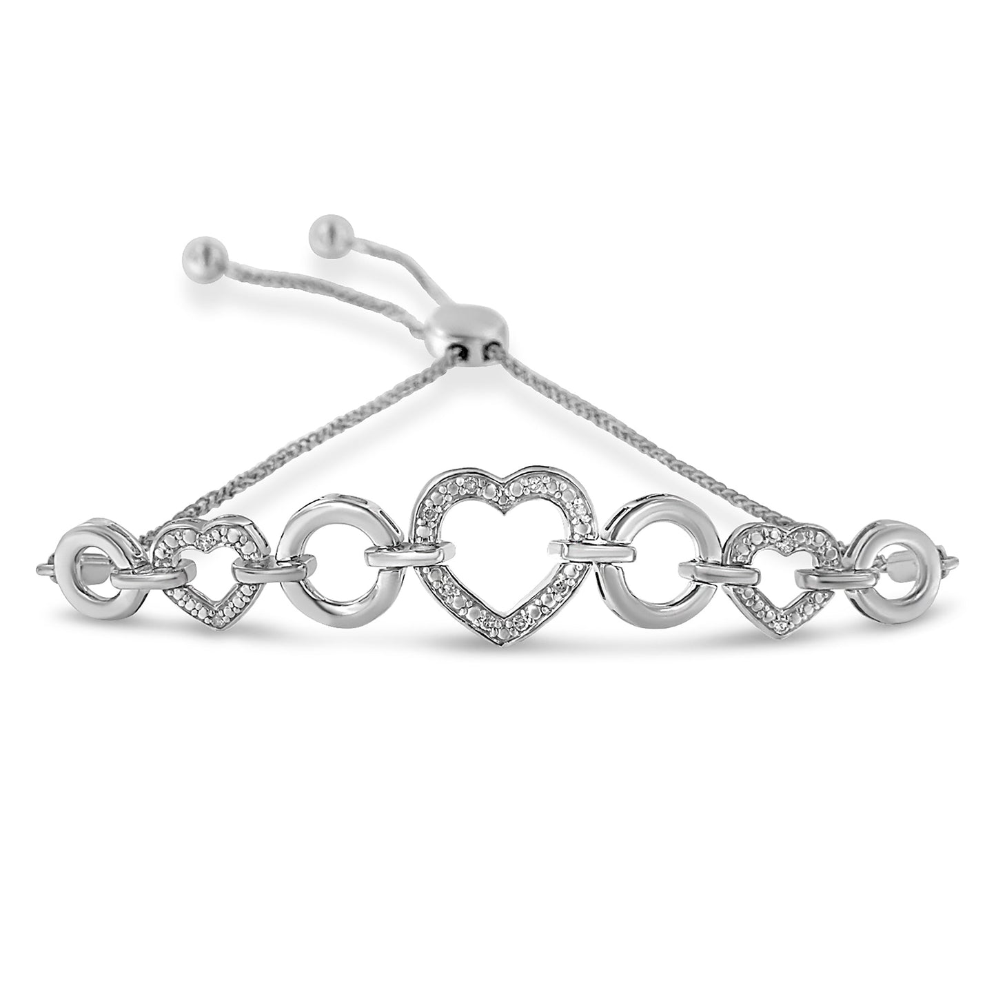 .925 Sterling Silver Diamond Accent Interlinking Triple Heart 4â€-10â€ Adjustable Bolo Tennis Bracelet (H-I Color, I2-I3 Clarity) Bids.com