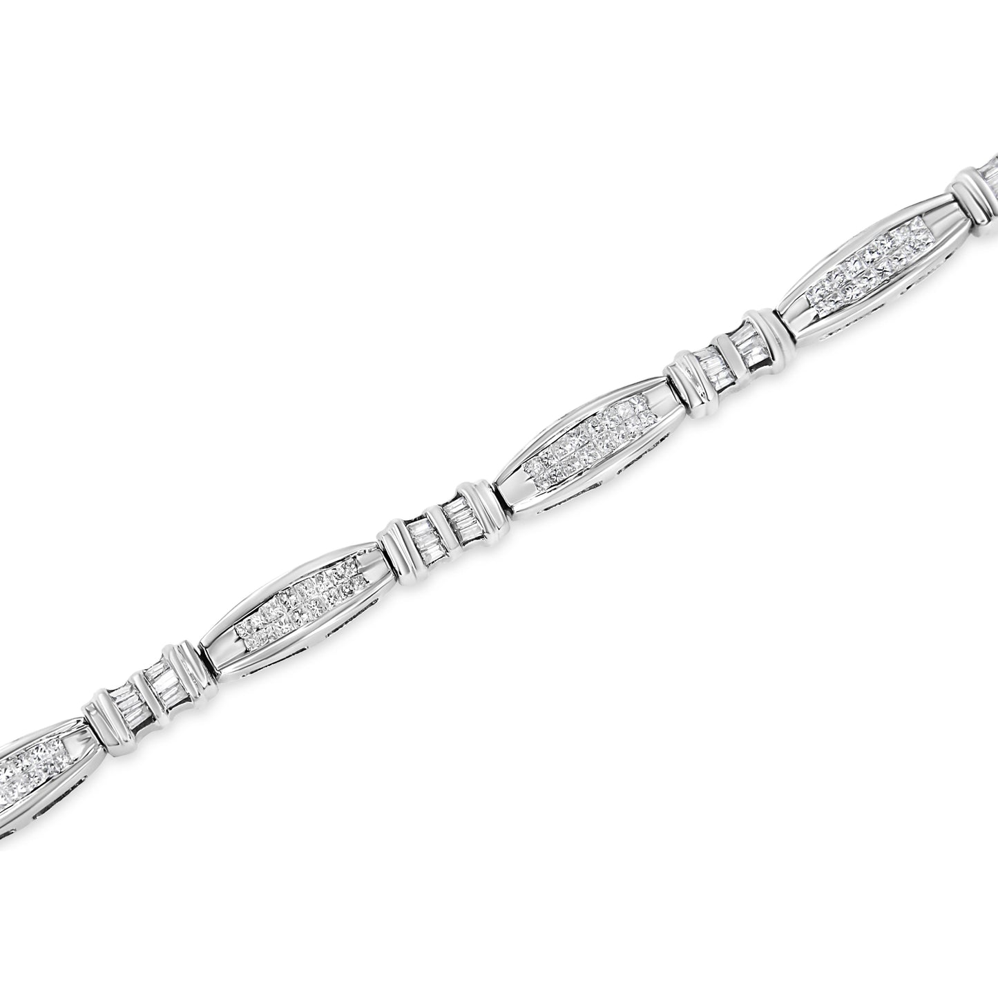 14K White Gold 2.0 Cttw Channel-Set Alternating Baguette and Princess-Cut Diamond Link Bracelet (H-I Color, SI2-I1 Clarity) - Size 7 Bids.com