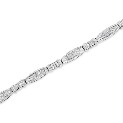 14K White Gold 2.0 Cttw Channel-Set Alternating Baguette and Princess-Cut Diamond Link Bracelet (H-I Color, SI2-I1 Clarity) - Size 7 Bids.com