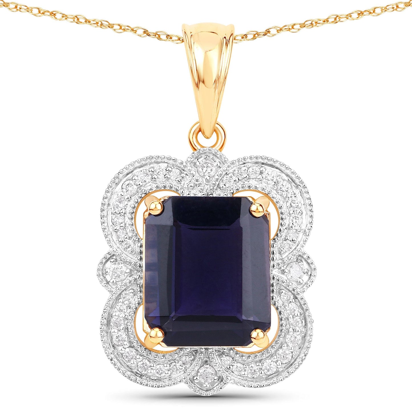 4.07 Carat Genuine Iolite and White Diamond 14K Yellow Gold Pendant Bids.com