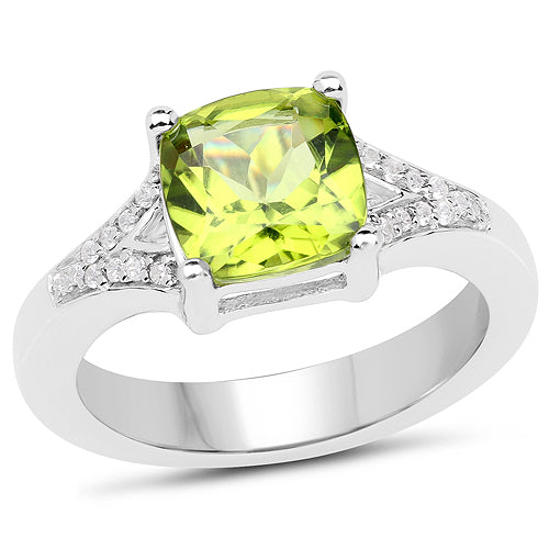 2.27 Carat Genuine Peridot and White Zircon .925 Sterling Silver Ring Bids.com