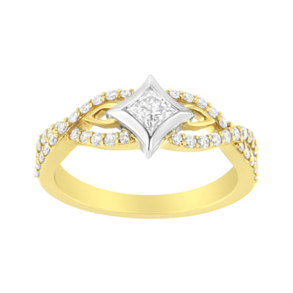 10K Two Tone Color 2/3 Cttw Diamond Kite and Twist Shank Ring (H-I Color,SI2-I1 Clarity) Bids.com