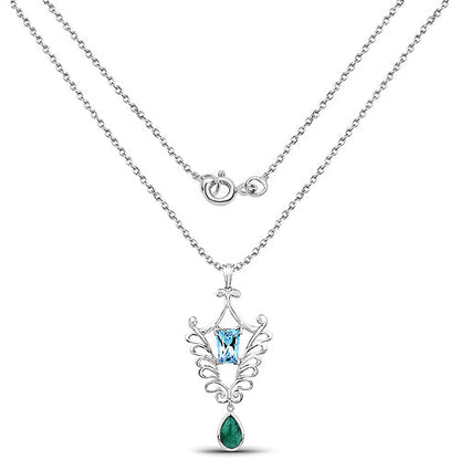 9.23 Carat Genuine Emerald and Swiss Blue Topaz .925 Sterling Silver Pendant Bids.com