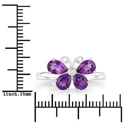 1.35 Carat Genuine Amethyst and Created White Sapphire .925 Sterling Silver Ring Bids.com
