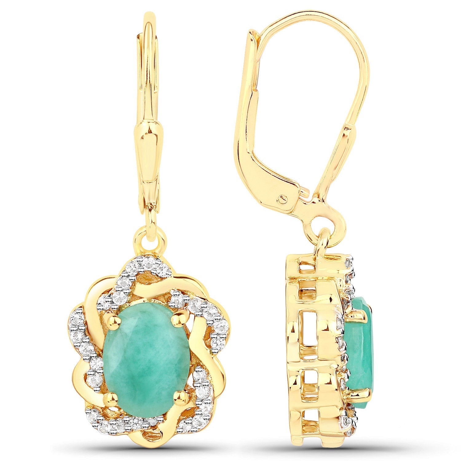 2.36 Carat Genuine Emerald and White Topaz .925 Sterling Silver Earrings Bids.com
