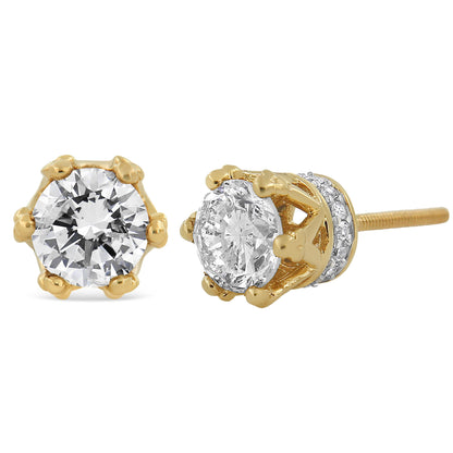 14K Yellow Gold 2.0 Cttw Round Diamond Crown Stud Earrings (I-J Color, I1-I2 Clarity) Bids.com