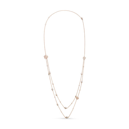 18K Rose Gold 1/2 Cttw Diamond and Freshwater Pearl Double Strand Station Necklace  (G-H Color, SI1-SI2 Clarity) - Adjustable up to 16" to 20" Bids.com