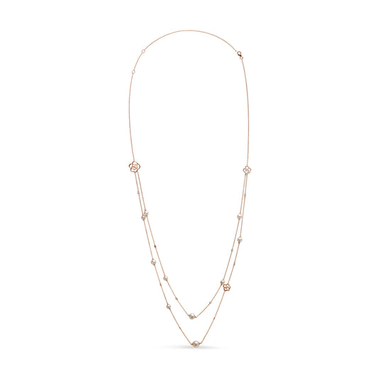 18K Rose Gold 1/2 Cttw Diamond and Freshwater Pearl Double Strand Station Necklace  (G-H Color, SI1-SI2 Clarity) - Adjustable up to 16" to 20" Bids.com