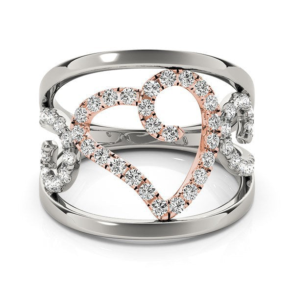 Heart Motif Filigree Style Diamond Ring in 14k White And Rose Gold (1/4 cttw) Bids.com