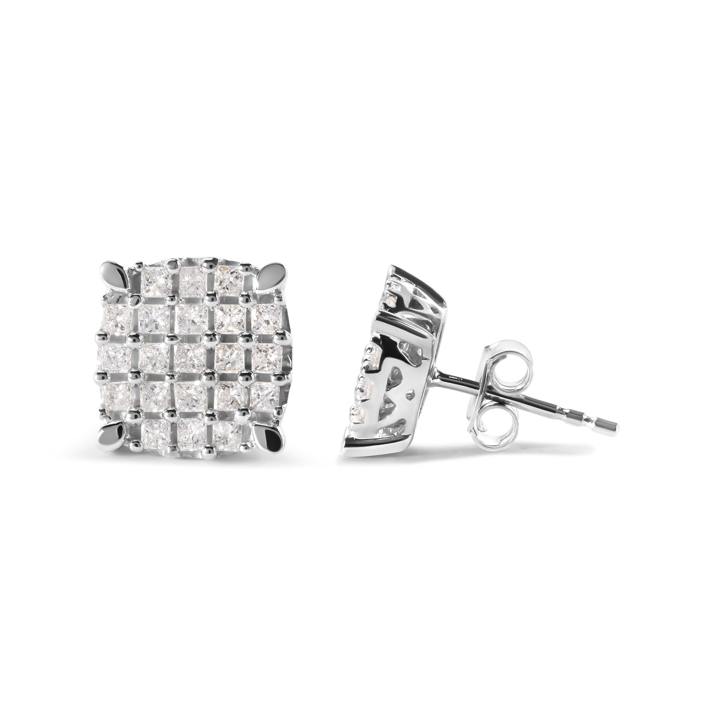 10K White Gold 3/4 Cttw Princess Diamond Composite Cushion Shape Stud Earrings (I-J Color, I1-I2 Clarity) Bids.com