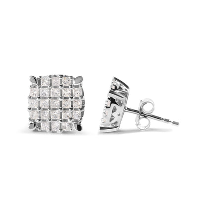10K White Gold 3/4 Cttw Princess Diamond Composite Cushion Shape Stud Earrings (I-J Color, I1-I2 Clarity) Bids.com