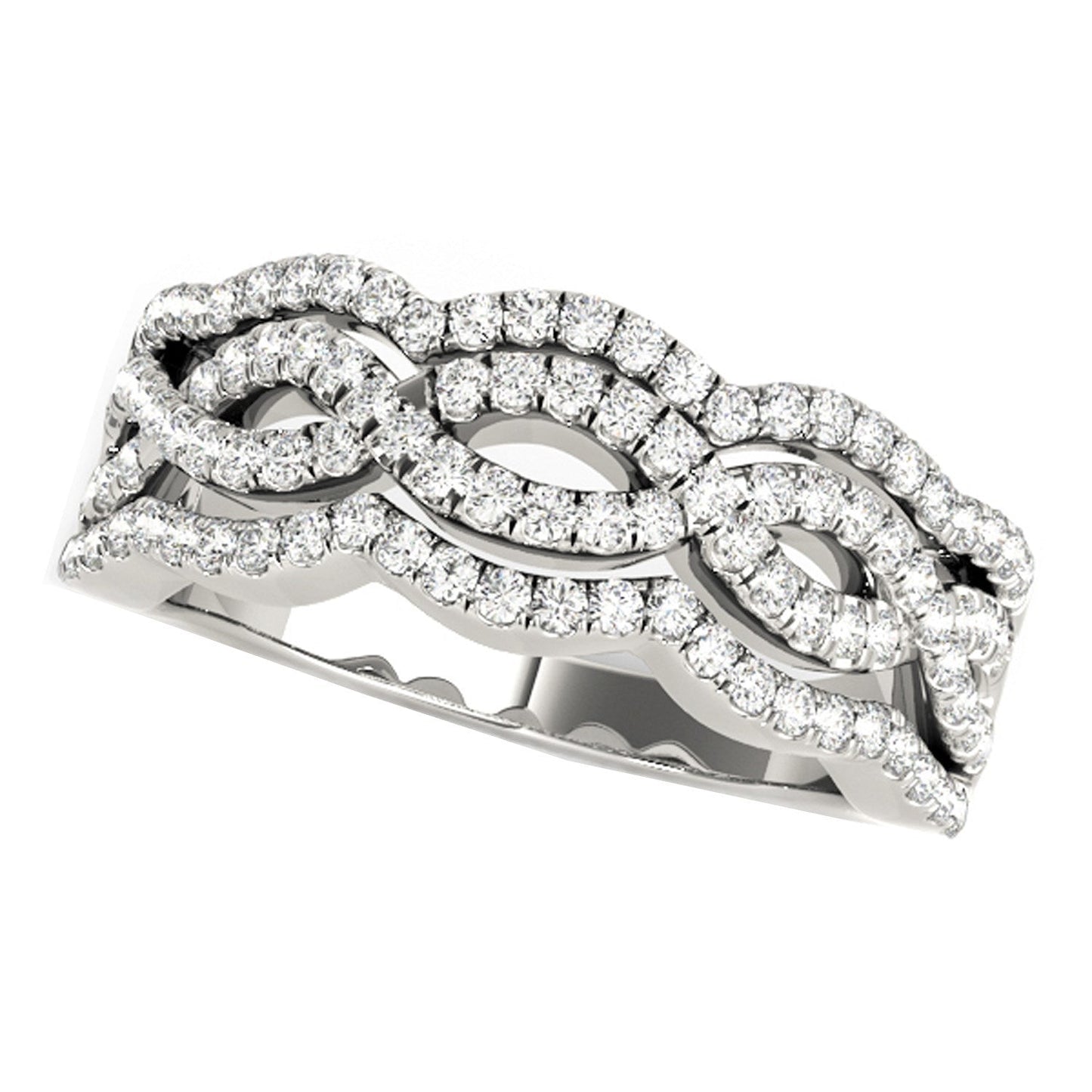 Diamond Studded Ring with Four Curves in 14k White Gold (5/8 cttw) Bids.com