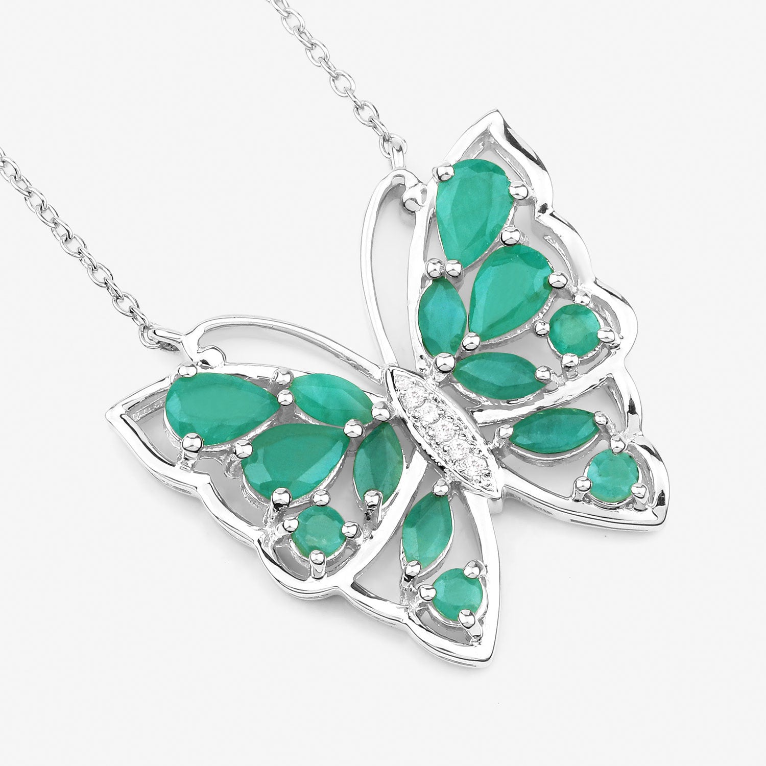 2.60 Carat Genuine Emerald and White Zircon .925 Sterling Silver Necklace Bids.com