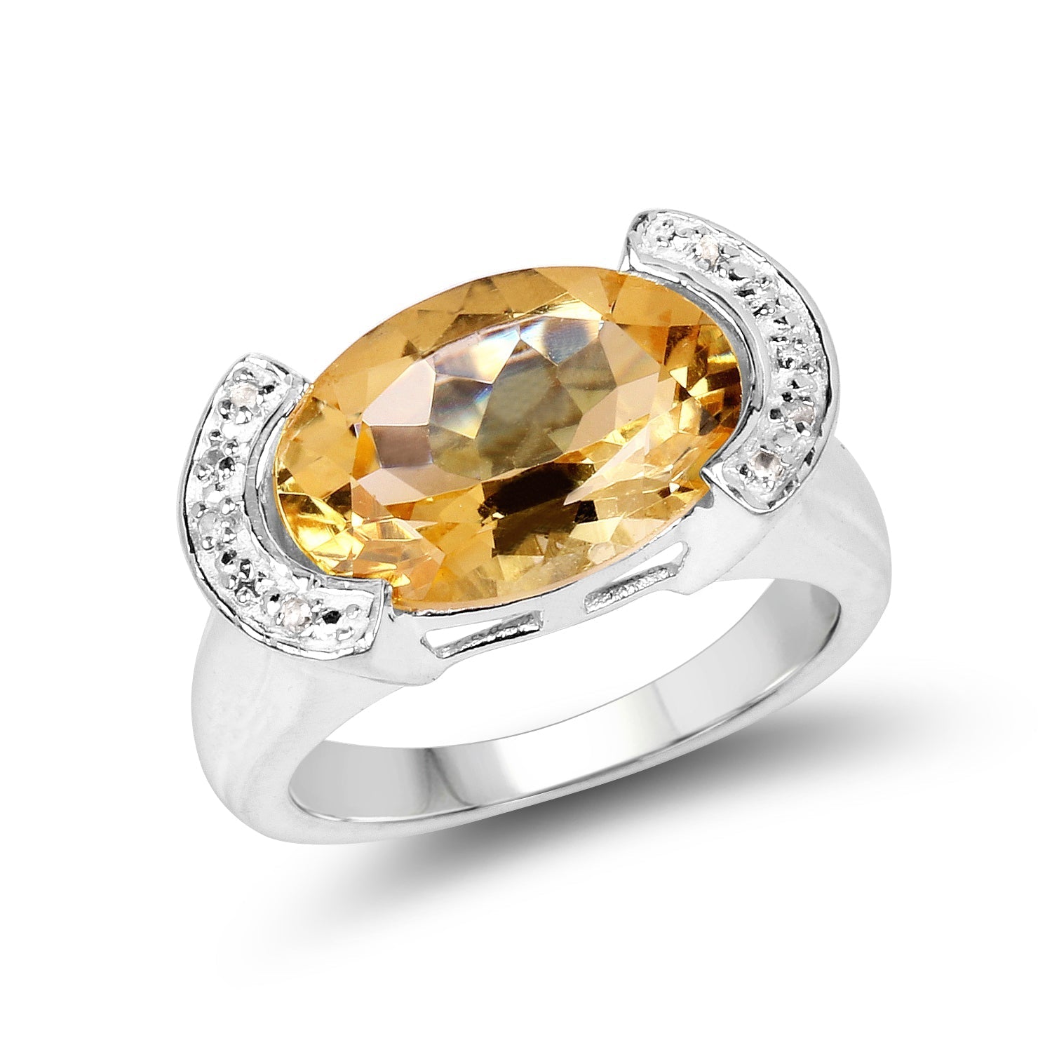 4.55 Carat Genuine Citrine and White Diamond .925 Sterling Silver Ring Bids.com