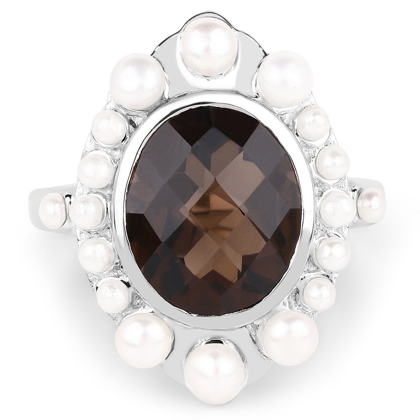 5.75 Carat Genuine Smoky Quartz and Pearl .925 Sterling Silver Ring Bids.com