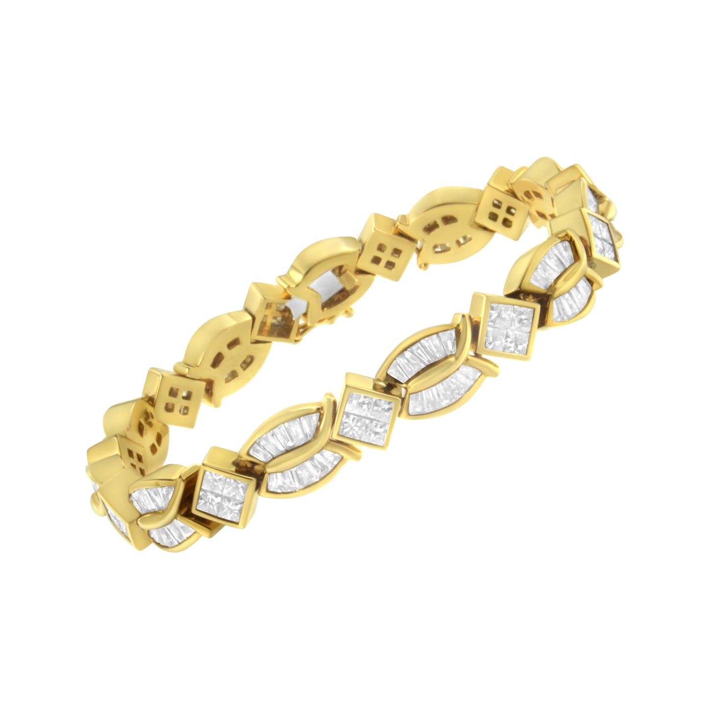14K Yellow Gold 8 1/5 Cttw Baguette and Princess-Cut Diamond Geometric Twist Link Bracelet (G-H Color, VS1-VS2 Clarity) - Size 7" Bids.com