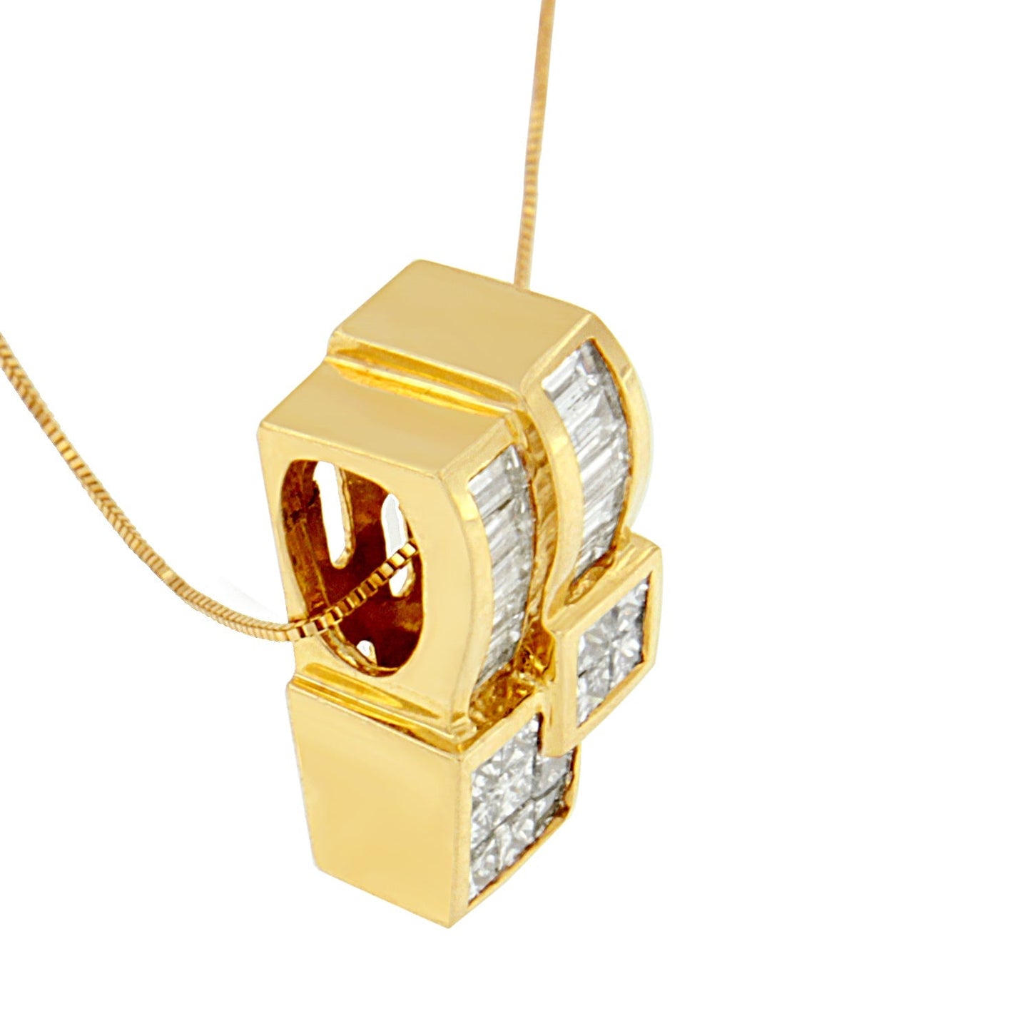 14K Yellow Gold 1 1/2 cttw Princess and Baguette Cut Diamond Geometric Pendant Necklace (H-I Color, VS1-VS2 Clarity) Bids.com