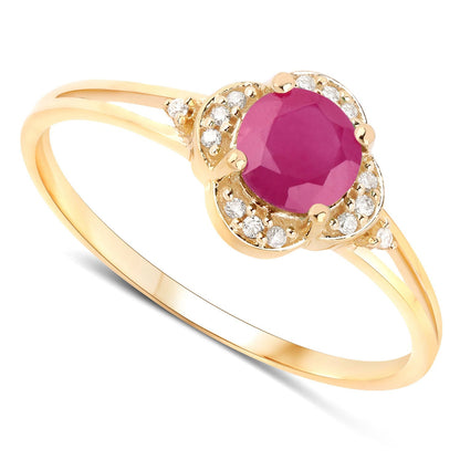 0.59 Carat Genuine Ruby and White Diamond 14K Yellow Gold Ring Bids.com