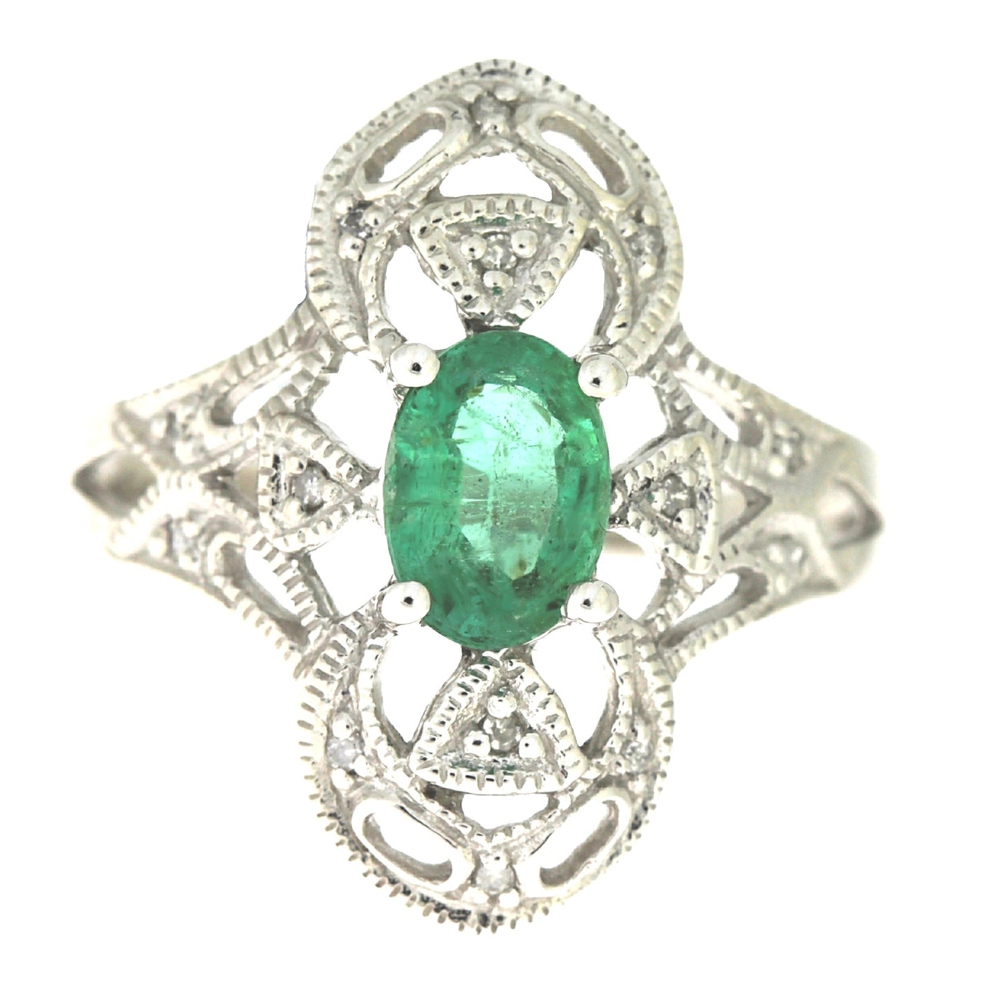 Genuine .70ct Emerald Diamond Ring 10KT White Gold Bids.com