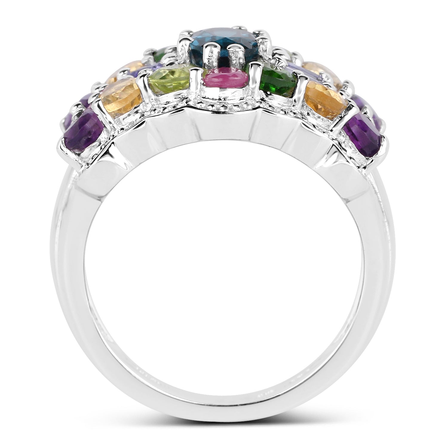 4.02 Carat Genuine Multi Stone .925 Sterling Silver Ring Bids.com