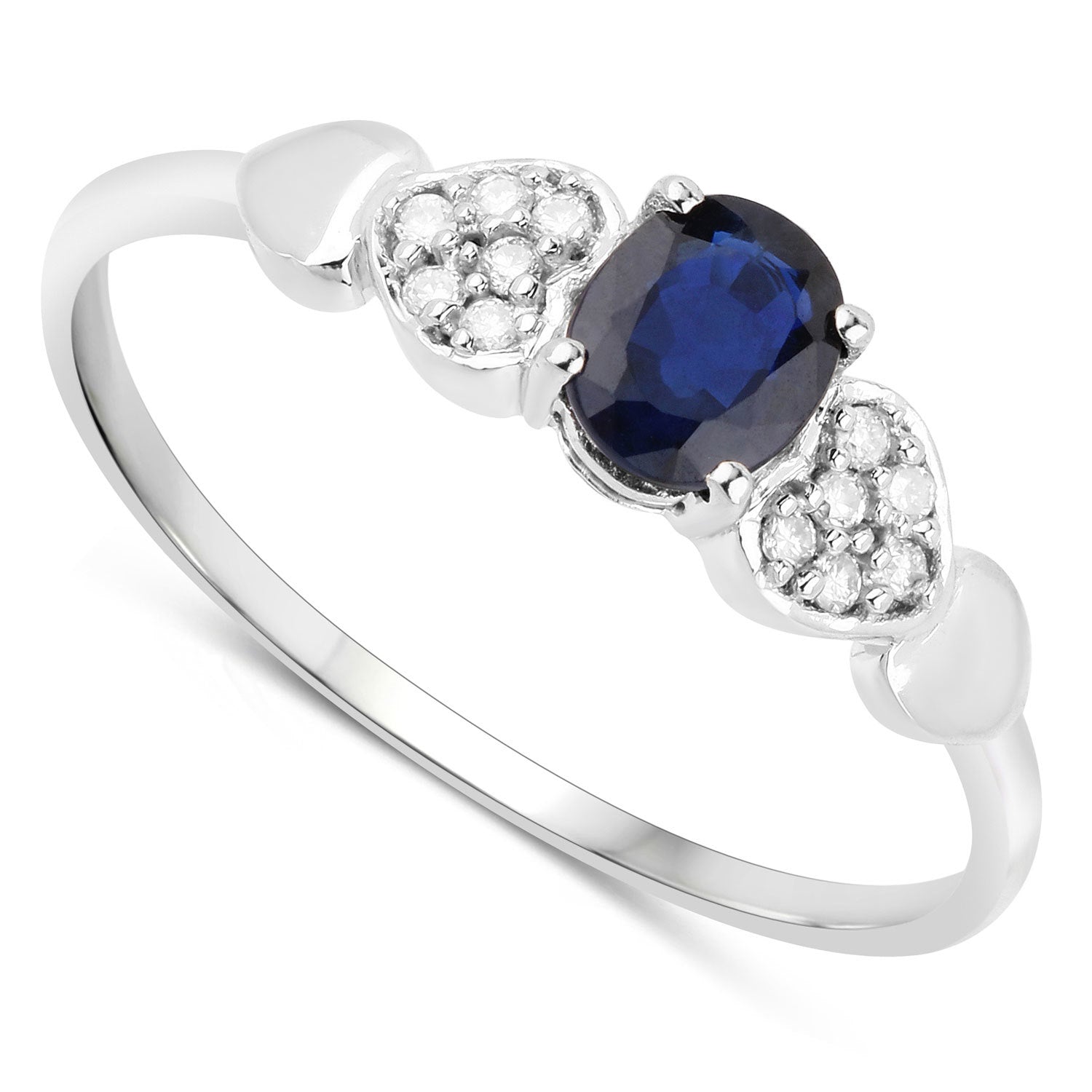 0.44 Carat Genuine Blue Sapphire and White Diamond 14K White Gold Ring Bids.com