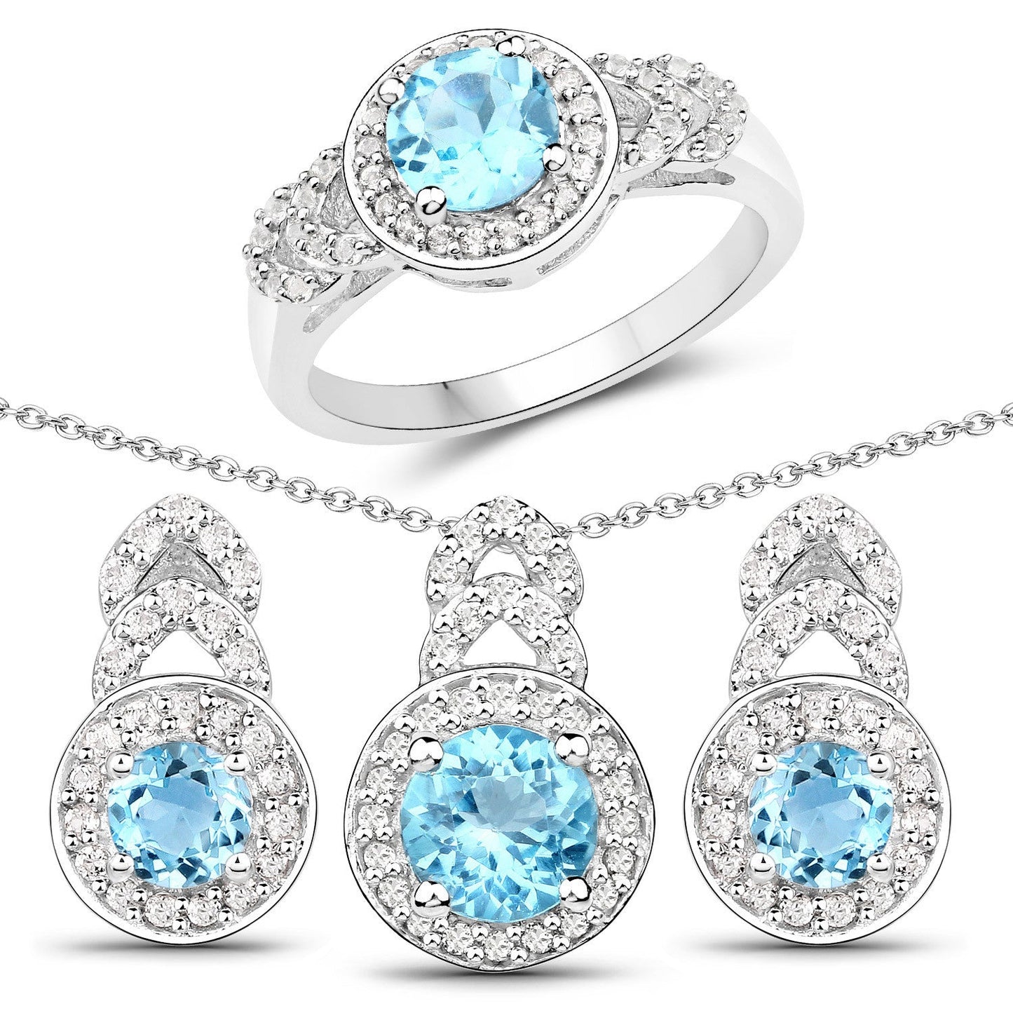 3.24 Carat Genuine Blue Topaz and White Topaz .925 Sterling Silver Jewelry Set Bids.com