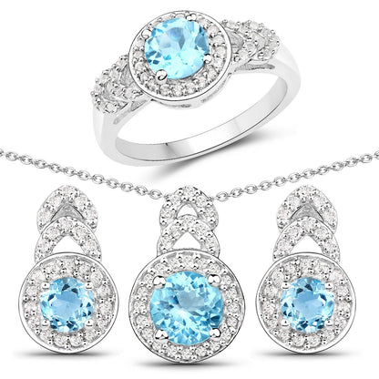 3.24 Carat Genuine Blue Topaz and White Topaz .925 Sterling Silver Jewelry Set Bids.com