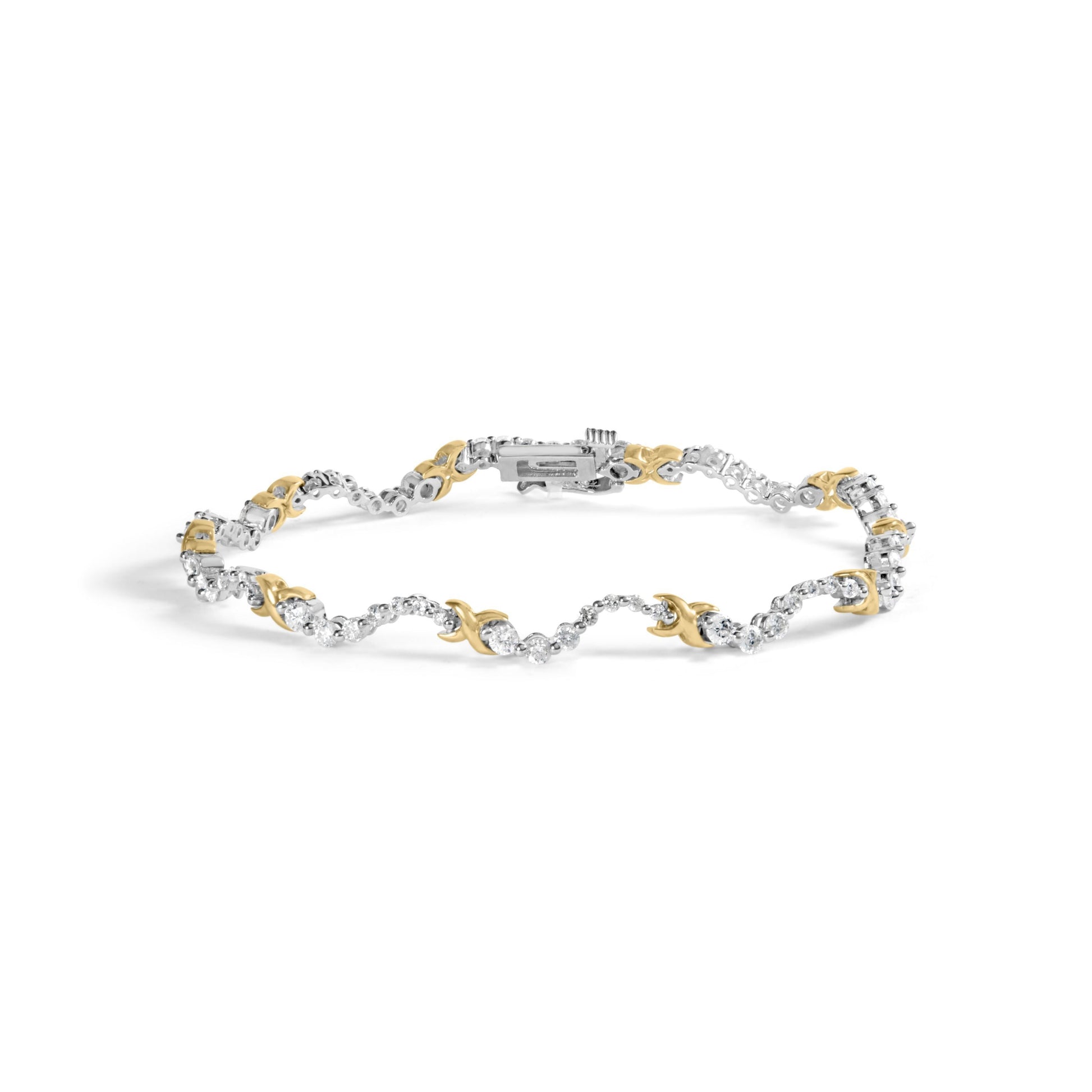 10K Two-Tone 2.00 Cttw Diamond "X" and Wave Link Bracelet (H-I Color, I1-I2 Clarity) - 7" Inches Bids.com