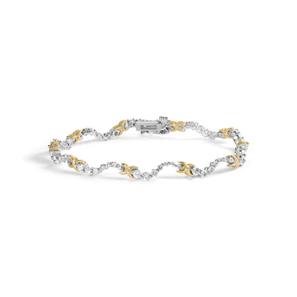 10K Two-Tone 2.00 Cttw Diamond "X" and Wave Link Bracelet (H-I Color, I1-I2 Clarity) - 7" Inches Bids.com