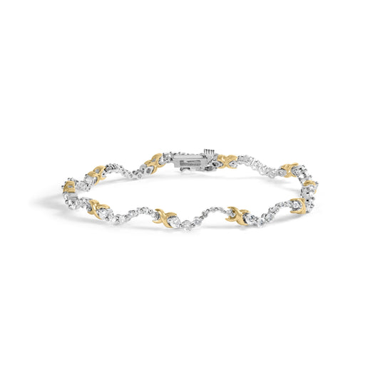 10K Two-Tone 2.00 Cttw Diamond "X" and Wave Link Bracelet (H-I Color, I1-I2 Clarity) - 7" Inches Bids.com