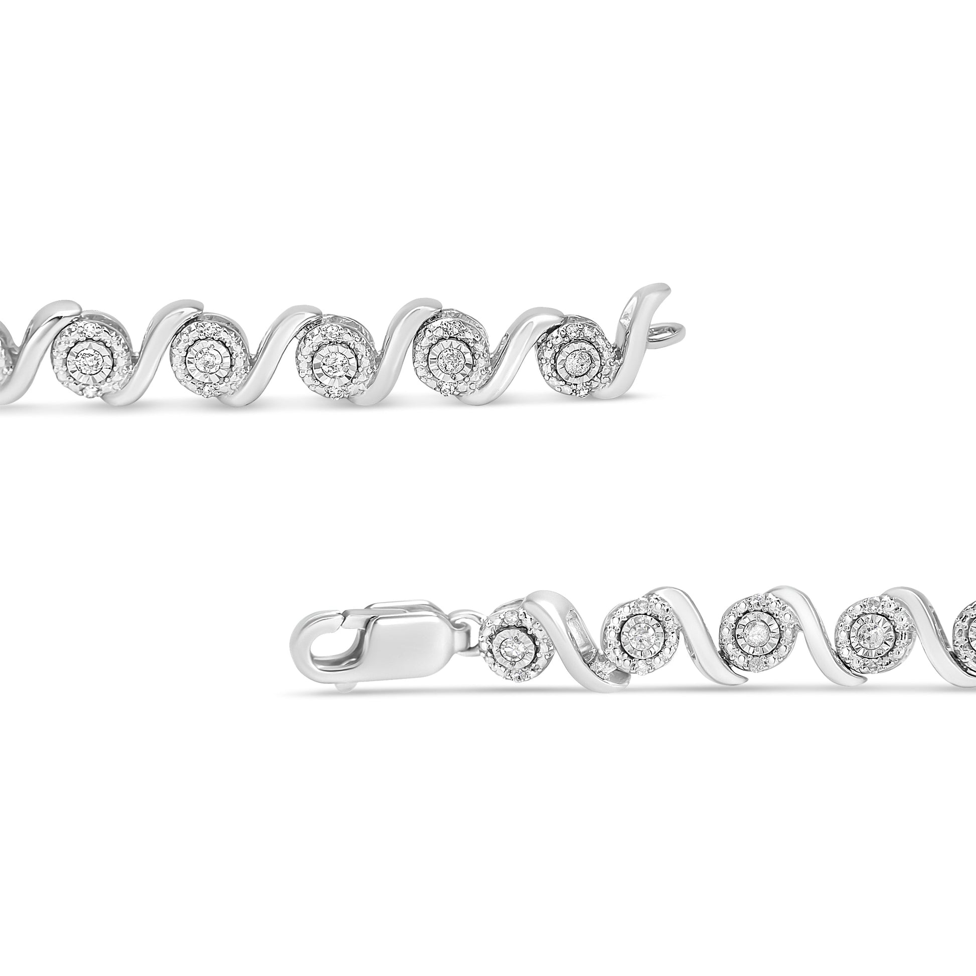 .925 Sterling Silver 1/2 Cttw Round Diamond Halo S-Link Bracelet (I-J Color, I2-I3 Clarity) - 7.25" Bids.com