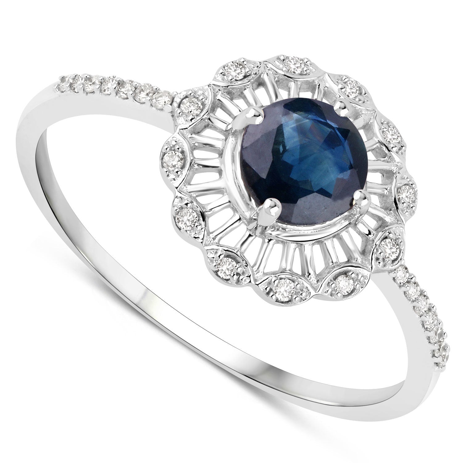 0.72 Carat Genuine Blue Sapphire and White Diamond 14K White Gold Ring Bids.com