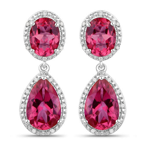 11.35 Carat Genuine Pink Topaz and White Diamond .925 Sterling Silver Earrings Bids.com