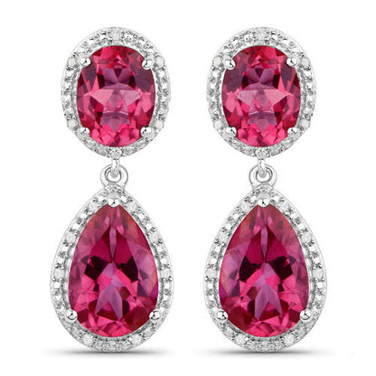 11.35 Carat Genuine Pink Topaz and White Diamond .925 Sterling Silver Earrings Bids.com