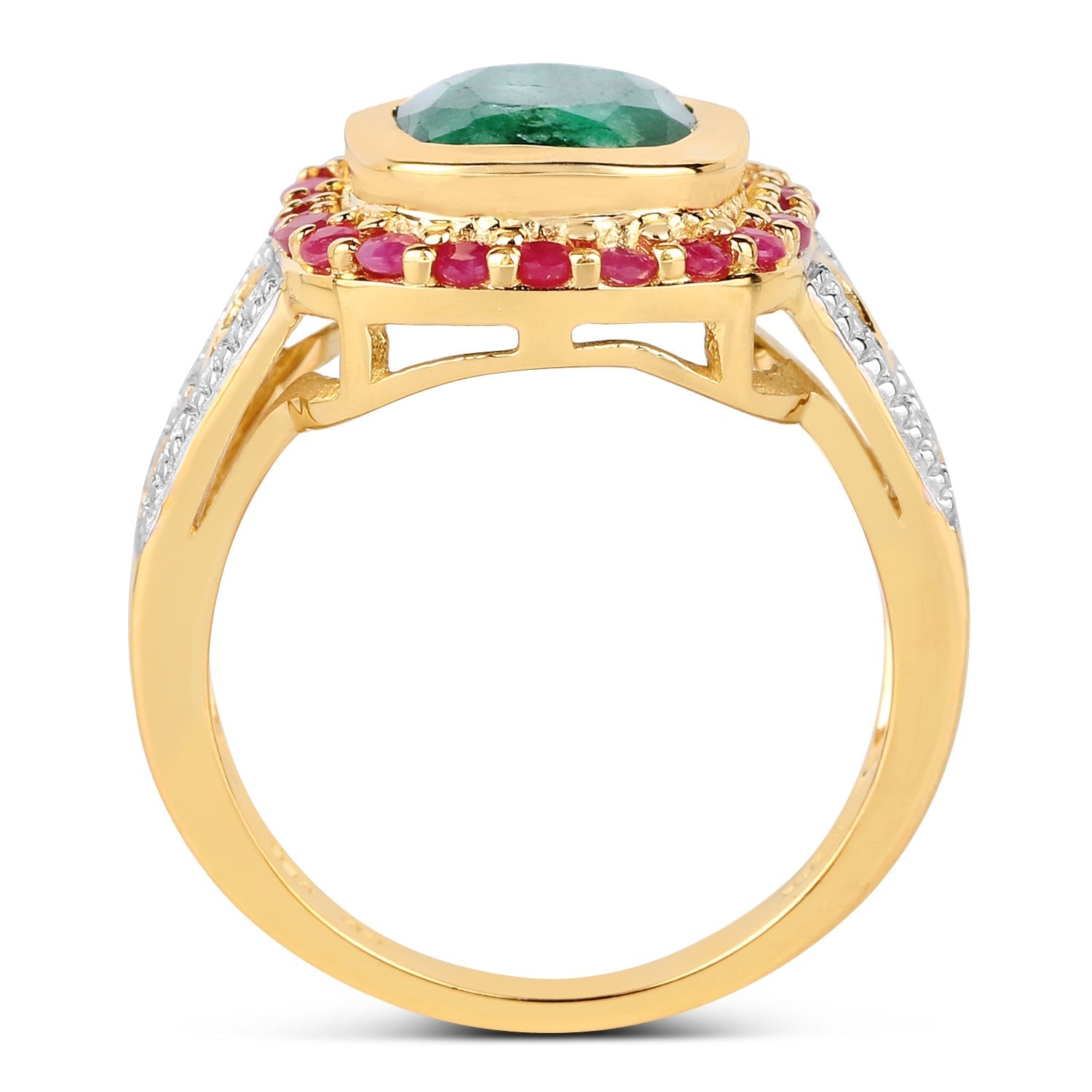 14K Yellow Gold Plated 4.80 ct. t.w. Dyed Emerald and Ruby Ring in Sterling Silver Bids.com