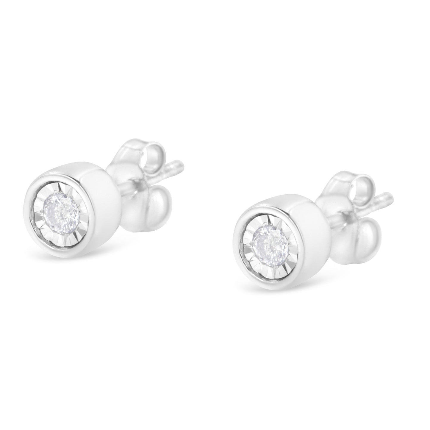 .925 Sterling Silver 1/5 Cttw Round Brilliant-Cut Near Colorless Diamond Miracle-Set Bezel Barrel Style Stud Earrings (I-J Color, I2-I3 Clarity) Bids.com