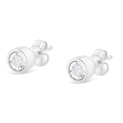 .925 Sterling Silver 1/5 Cttw Round Brilliant-Cut Near Colorless Diamond Miracle-Set Bezel Barrel Style Stud Earrings (I-J Color, I2-I3 Clarity) Bids.com