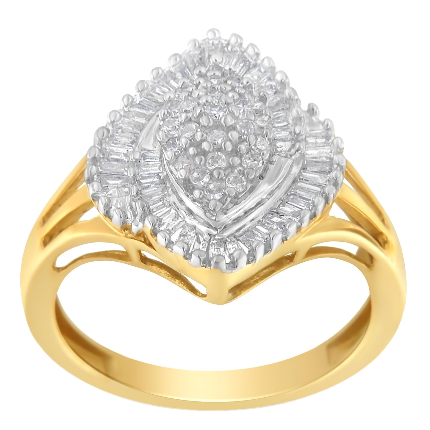 10K Yellow Gold Diamond Cocktail Ring (1/2 Cttw, J-K Color, I2-I3 Clarity) - Size 6-1/2 Bids.com