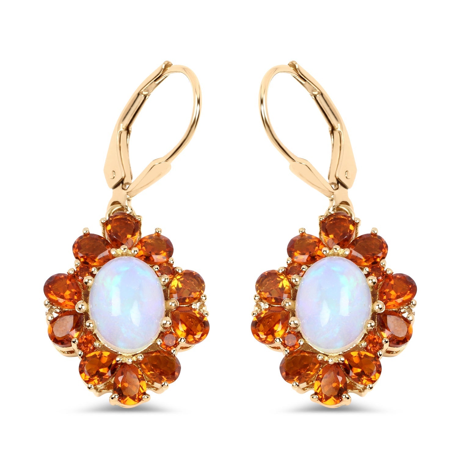 14K Yellow Gold Plated 5.42 Carat Genuine Ethiopian Opal, Citrine and White Topaz .925 Sterling Silver Earrings Bids.com