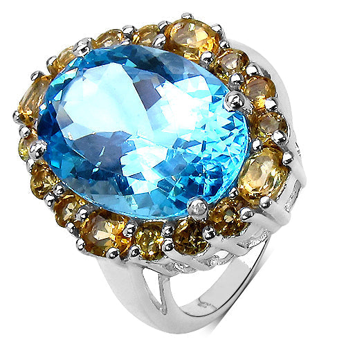 12.73 Carat Genuine Blue Topaz & Citrine .925 Sterling Silver Ring Bids.com