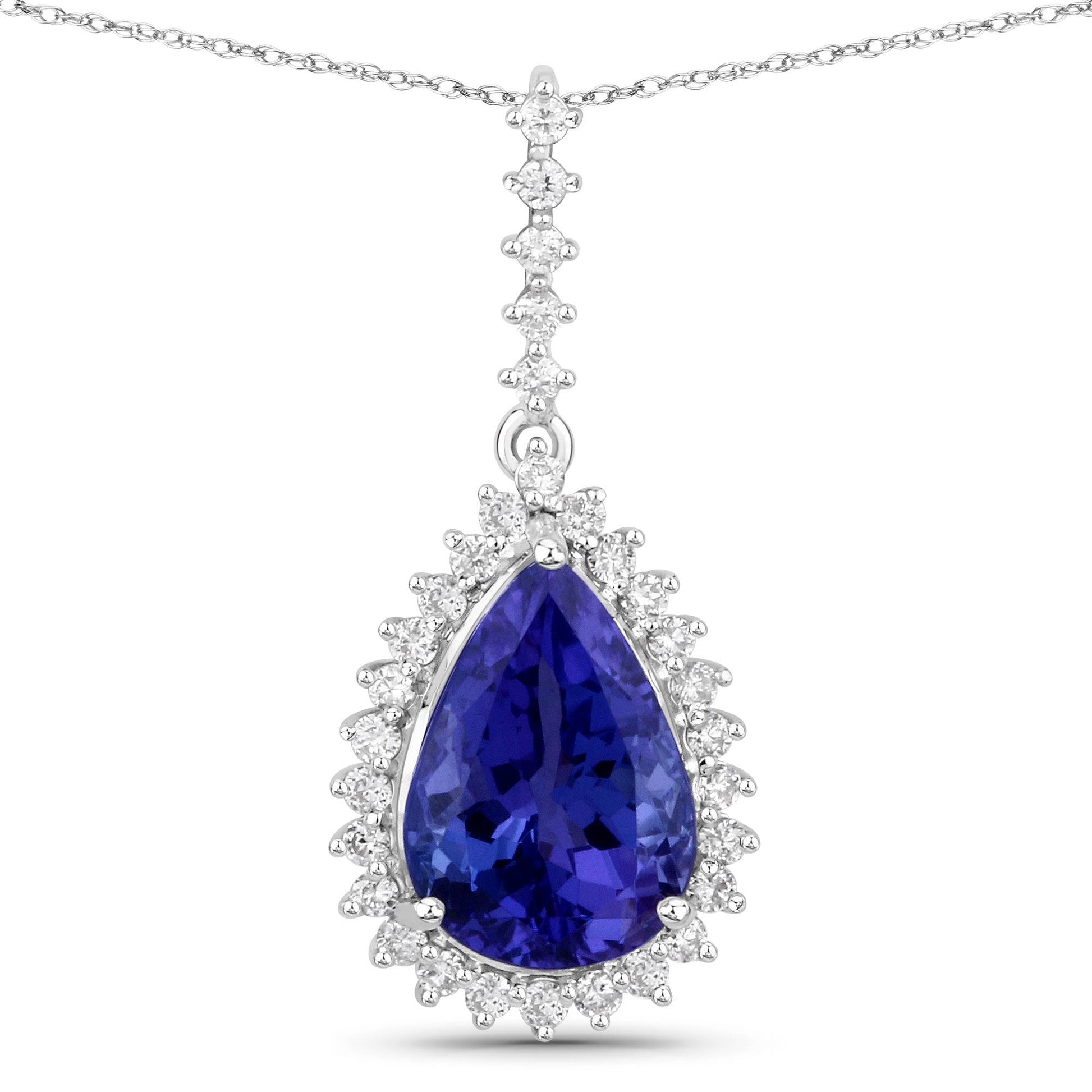 3.05 Carat Genuine Tanzanite and White Diamond 14K White Gold Pendant Bids.com