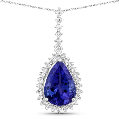 3.05 Carat Genuine Tanzanite and White Diamond 14K White Gold Pendant Bids.com