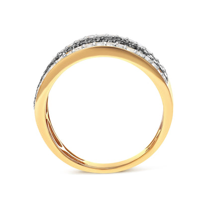 14K Yellow Gold Plated .925 Sterling Silver 1 1/4 Cttw White and Black Treated Diamond Multi Row Band (Black/I-J Color, I2-I3 Clarity) - Size 10 Bids.com