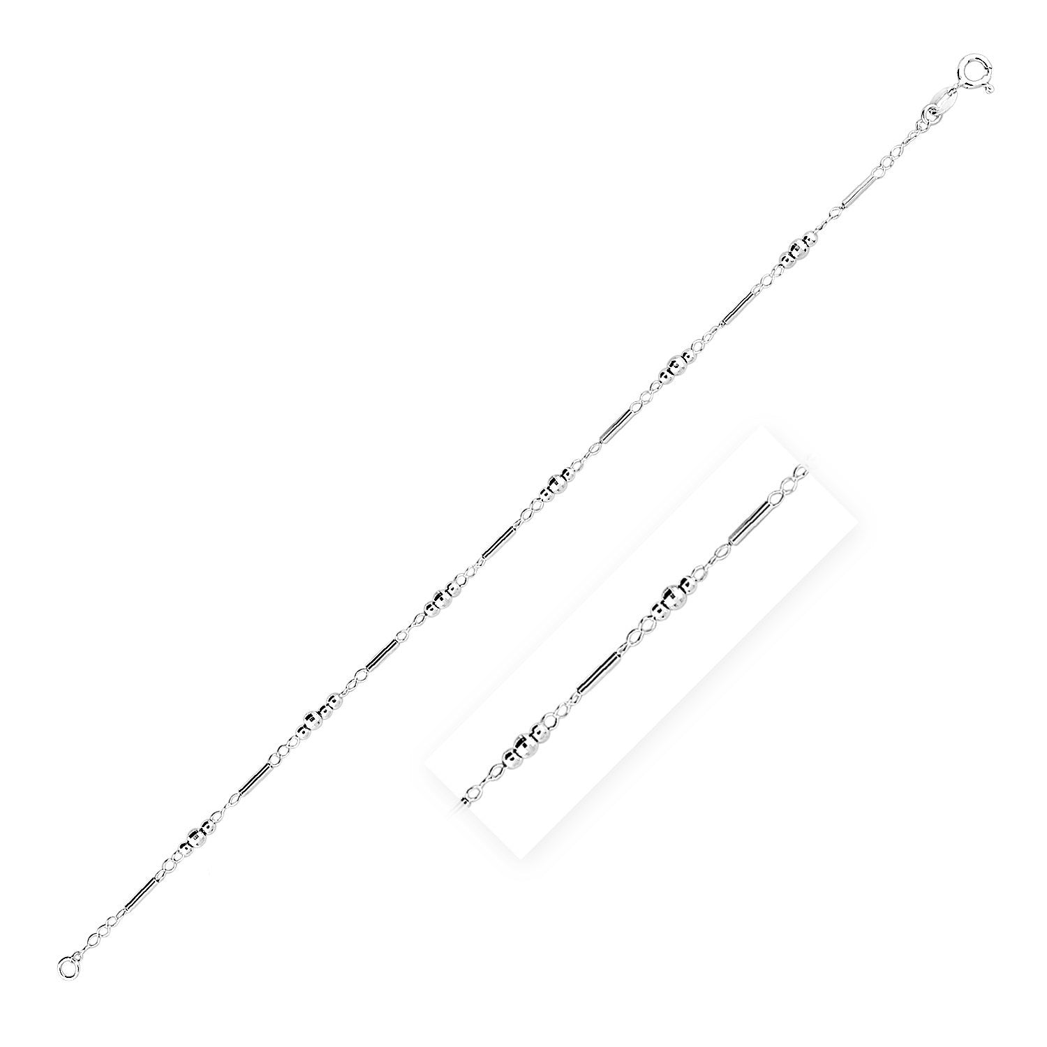 Sterling Silver Anklet with Polished Bars and Beads Bids.com