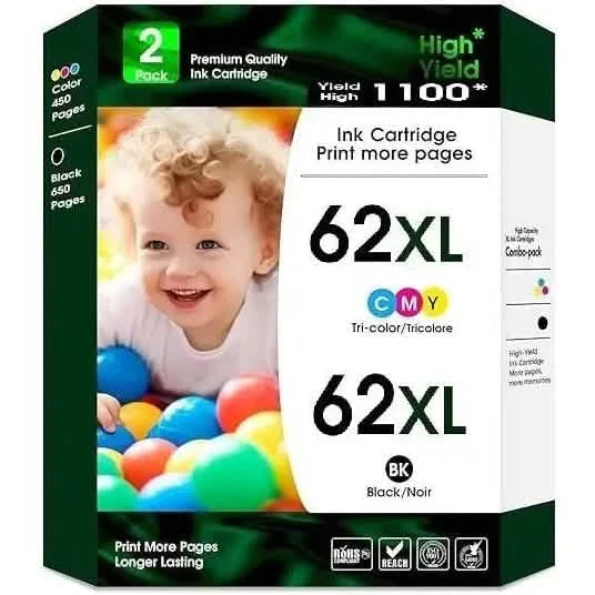 62/62XL Black & Color Ink Cartridge for HP Envy, OfficeJet & DeskJet DailySale
