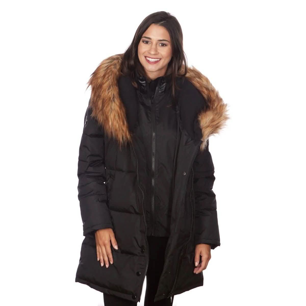 Celsius Women's Faux Fur Hooded Biker Style Puffy Coat DailySale