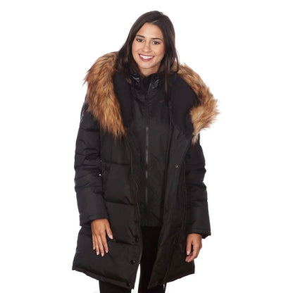 Celsius Women's Faux Fur Hooded Biker Style Puffy Coat DailySale