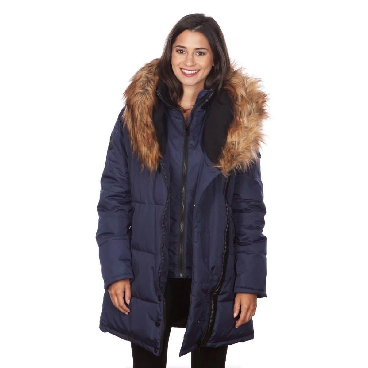 Celsius Women's Faux Fur Hooded Biker Style Puffy Coat DailySale