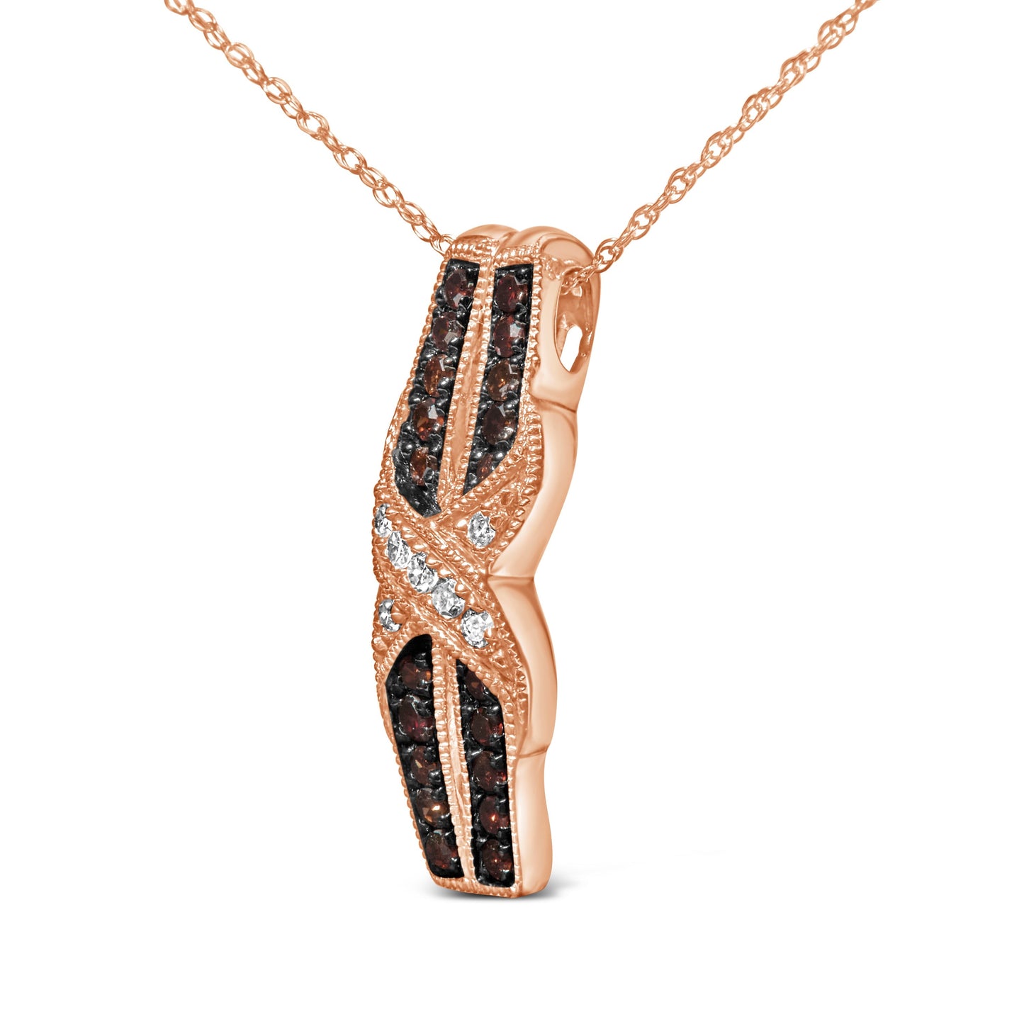 10K Rose Gold 1/4 Cttw White and Chocolate Brown Diamond Infinity Twist Pendant Necklace (I-J Color, I1-I2 Clarity) Bids.com