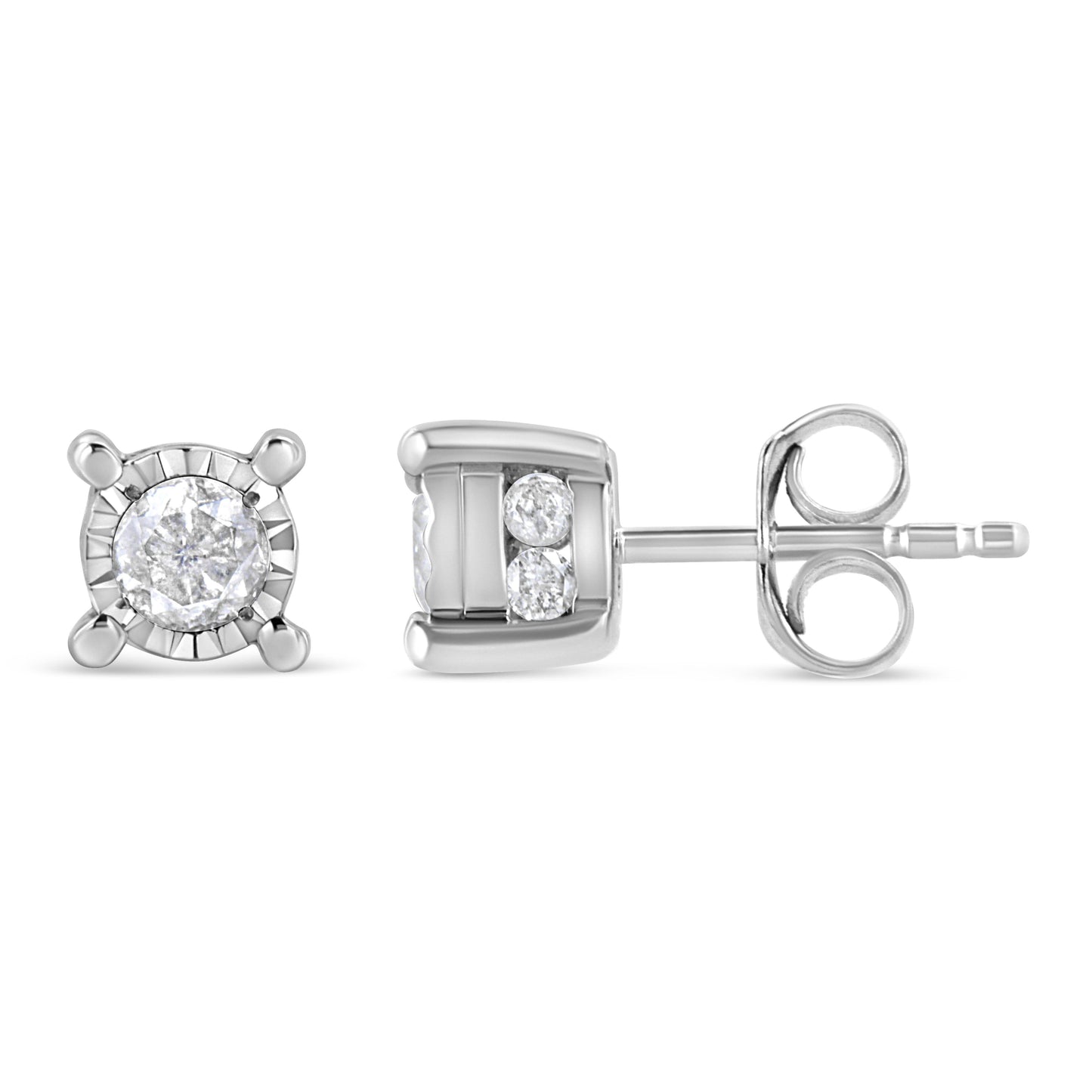 .925 Sterling Silver 1.0 Cttw Round Brilliant-Cut Diamond Miracle-Set Solitaire Stud Earrings (H-I Color, I2-I3 Clarity) Bids.com